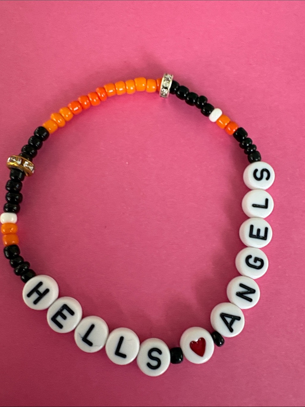 Personalized 'HELLS ANGELS' Beaded Kids Bracelet - Black & Orange